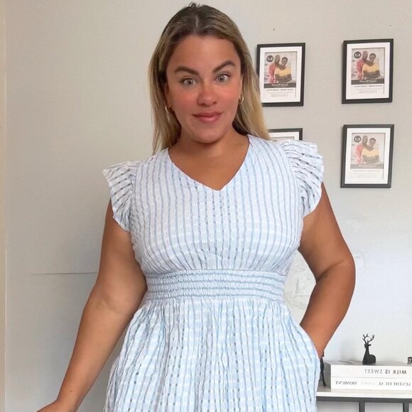 Women's Summer Dress Plus Size Casual V Neck Flare Sleeves A-Line Short Sundress - Picture 4 of 13